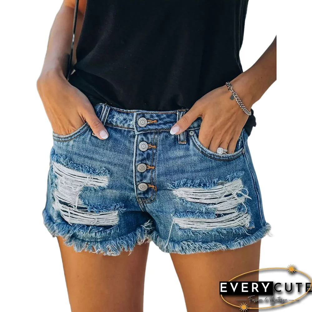 Blue Independence Day Flag Ripped Denim Shorts