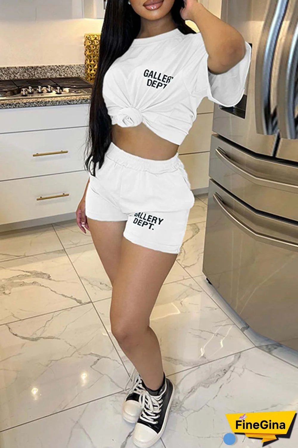 Red Casual Letter Print Basic O Neck Short Sleeve Two Pieces