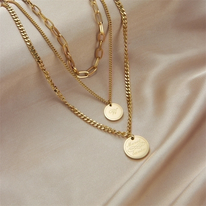 Stainless Steel 18K Gold Plated Vintage Style Gold Plated Letter No Inlaid Layered Necklaces