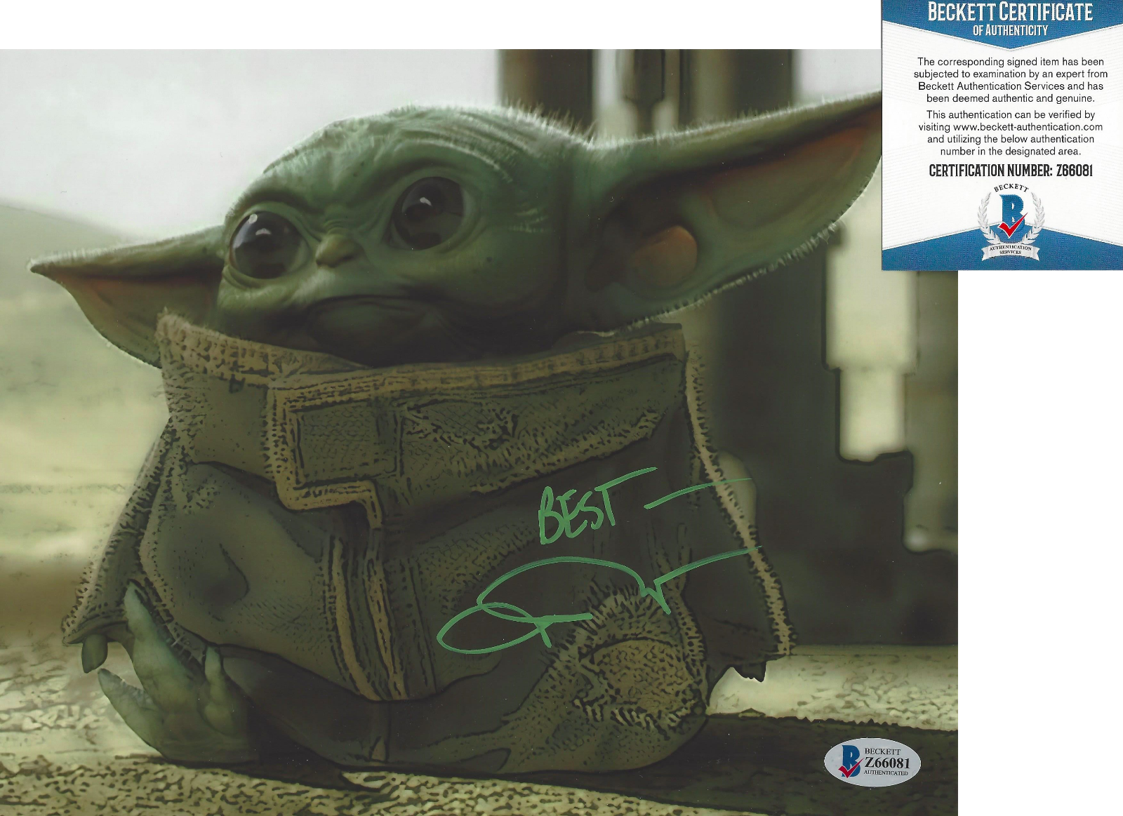 JOHN ROSENGRANT SIGNED STAR WARS THE MANDALORIAN BABY YODA 8x10 Photo Poster painting C BAS COA