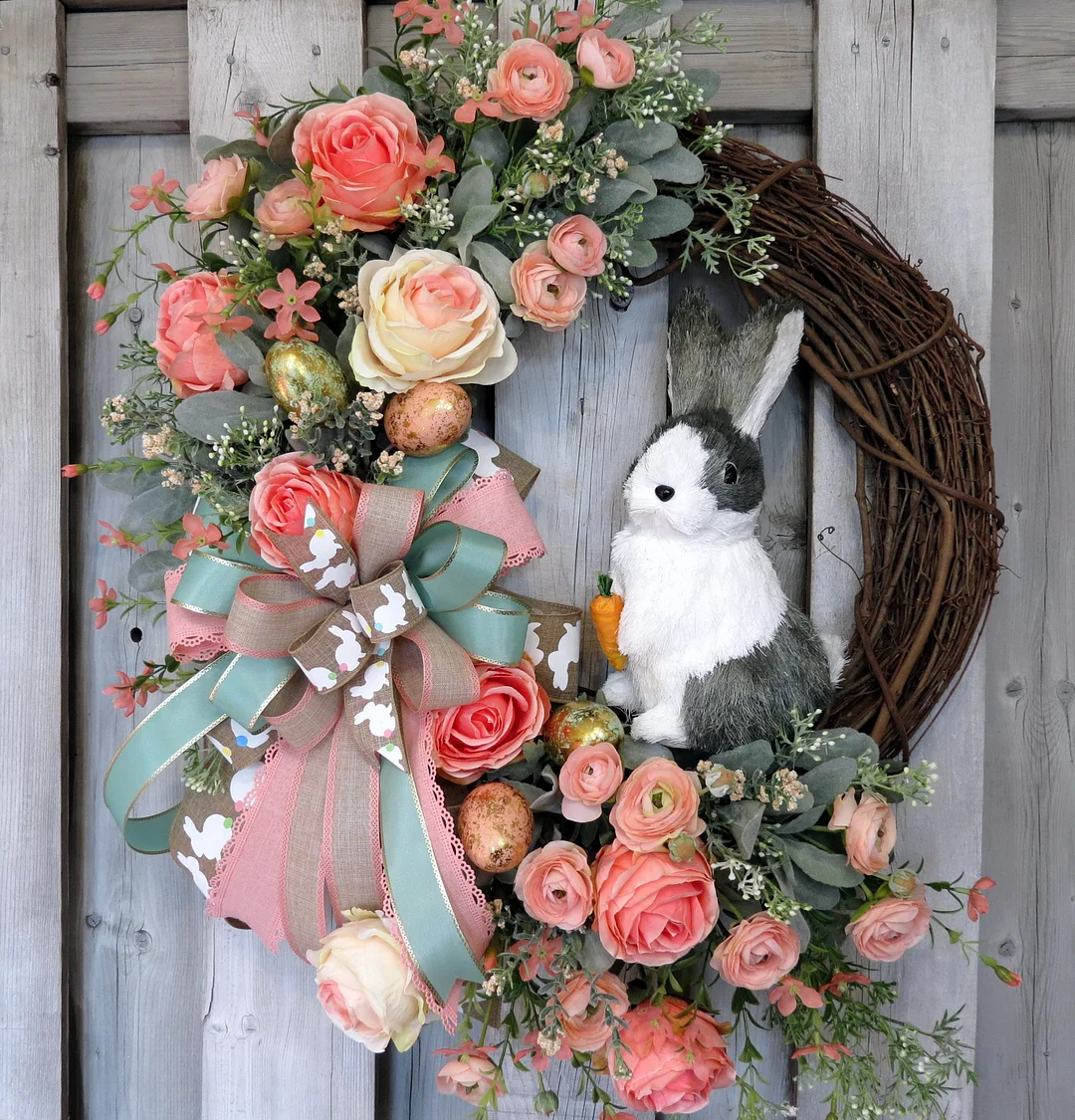 2024 Easter Wreath Artificial Flower Garland Bunny Rabbit Wreath For the Front Door Easter Decoraction Indoor Outdoor Oranments
