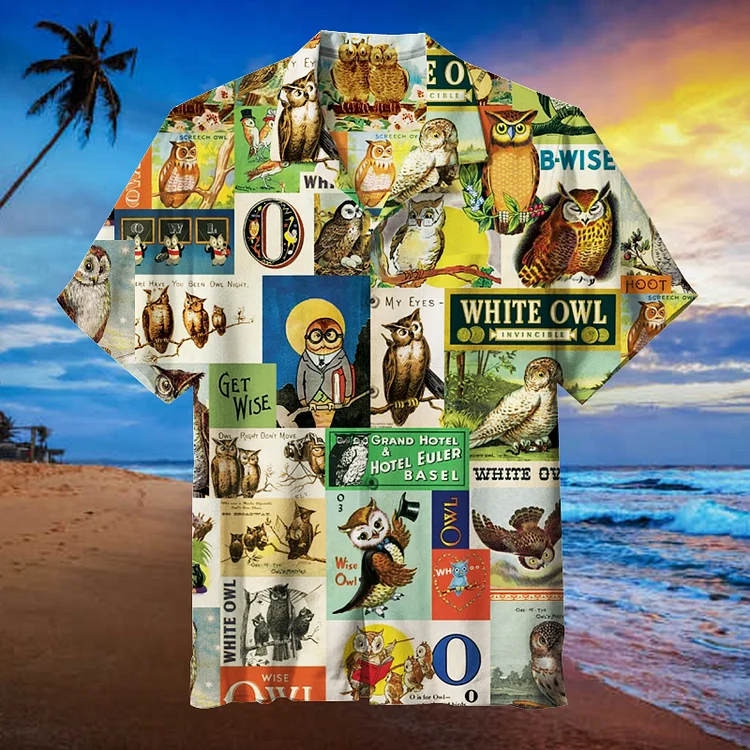 Vintage Owl Collage | Unisex Hawaiian Shirt