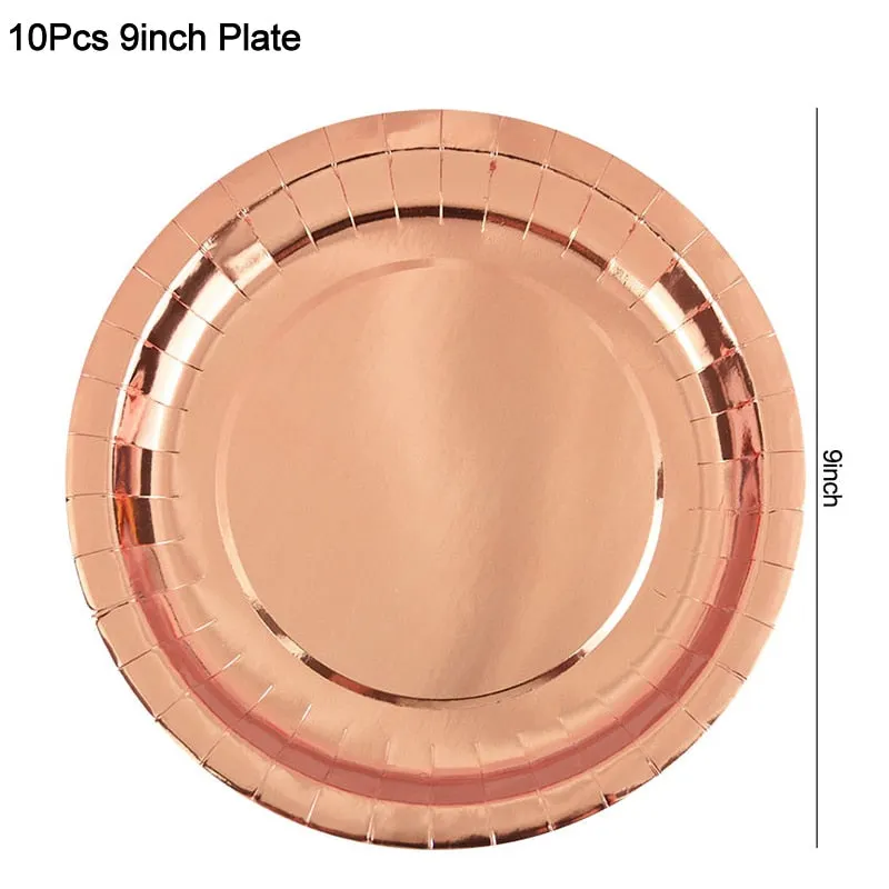 Rose Gold Party Disposable Tableware Set Paper Plate Cup Kids Adult Birthday Wedding Bachelorette Party Decoration Baby Shower