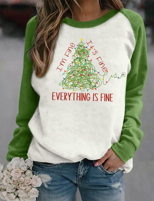 It's Fine I’m Fine Everything is Fine Christmas Tree Color Block Sweatshirt