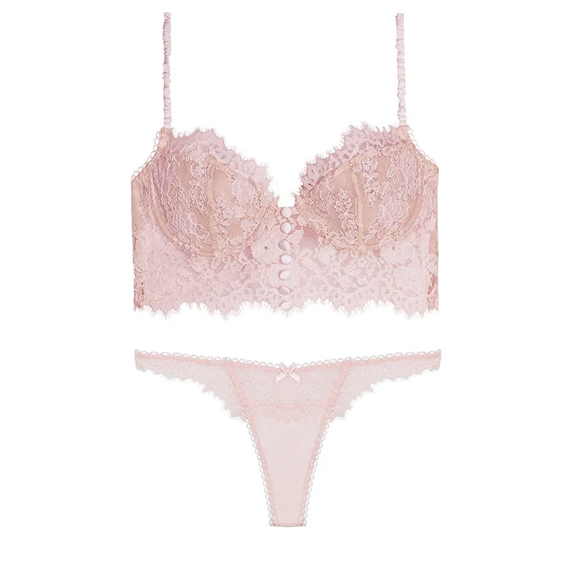 Sexy Lingerie Women Underwear Eyelash Lace Bralette Push Up Brassiere Pink Secret Bra Sensual Erotic Lingerie Bra and Panty Set