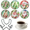 (US Local)6pcs Set Xmas Theme DIY Diamond Painting Coasters Kit with Holder Kit