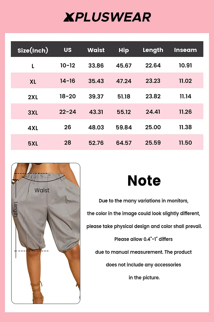 Plus Size Business Casual Grey Casual Pocket Jogging Shorts [Pre-Order]