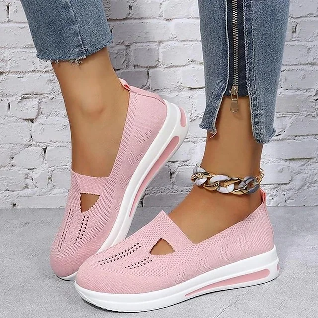 Women's Flyknit Flat Heel Round Toe Casual Walking Shoes