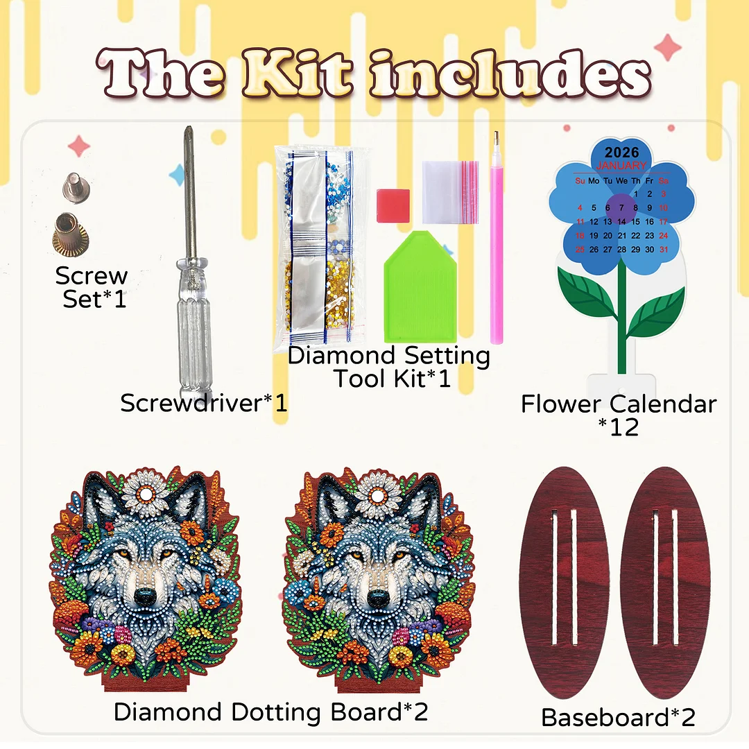 2026 Calendar DIY Diamond Painting Kit Wooden Diamond Painting Calendar