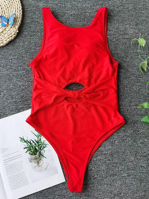 Hollow Knotted One-Piece Swimwear