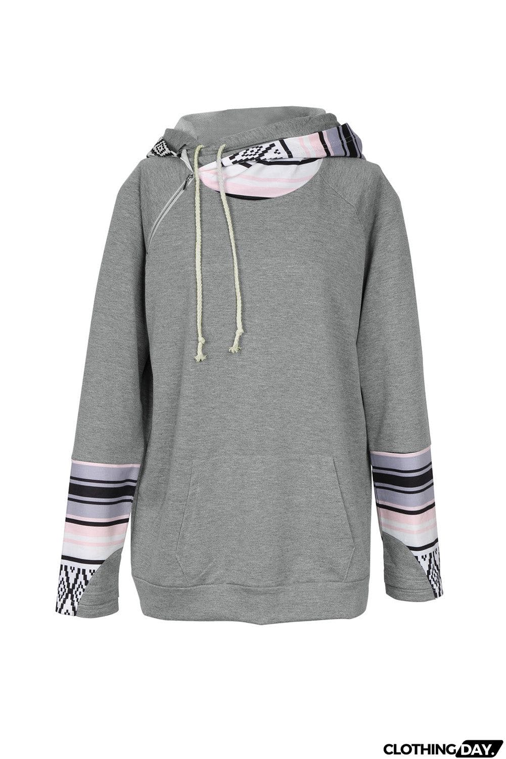 Plaid Double Hoods Thumb Hole Hoodie