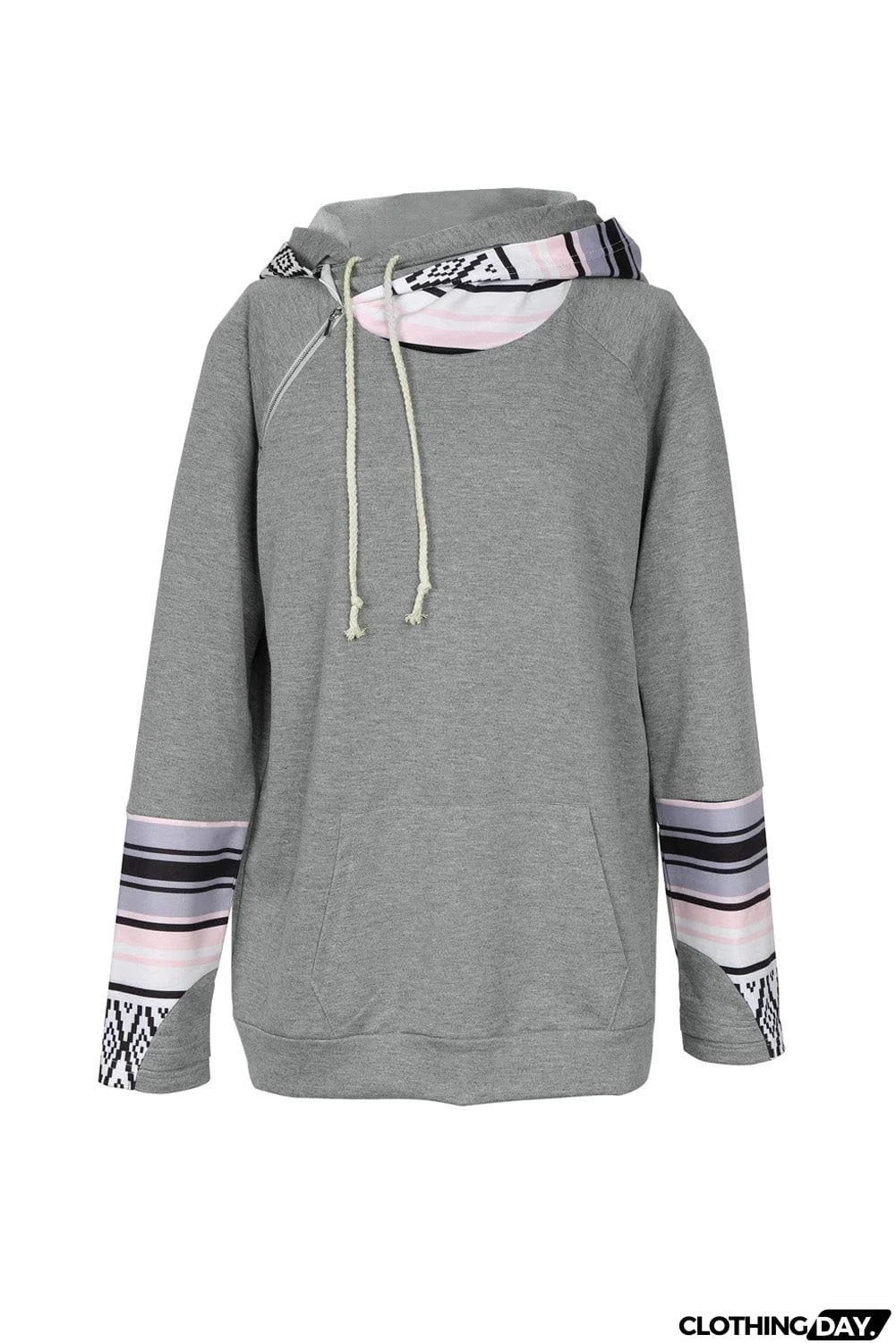 Plaid Double Hoods Thumb Hole Hoodie