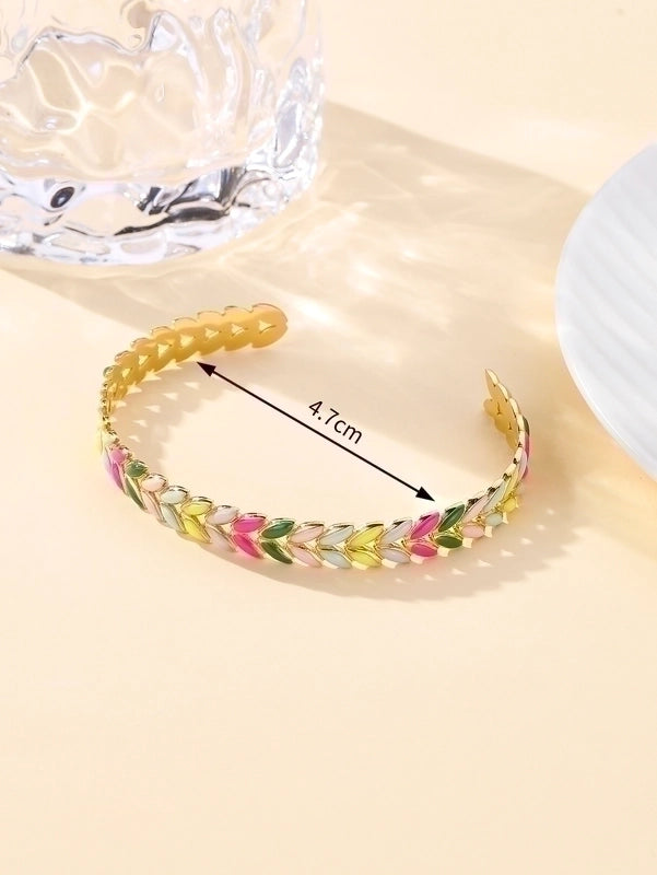 Bohemian Solid Color 304 Stainless Steel 18K Gold Plated Bangle In Bulk