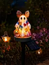 Resin Lighted Vintage Patchwork Ghost with Floral Bow and Pumpkin Lights LED Lighted Patchwork Ghost Decor Halloween Patchworks Ghosts Lamp for Mantel Shelf Entryway Porch