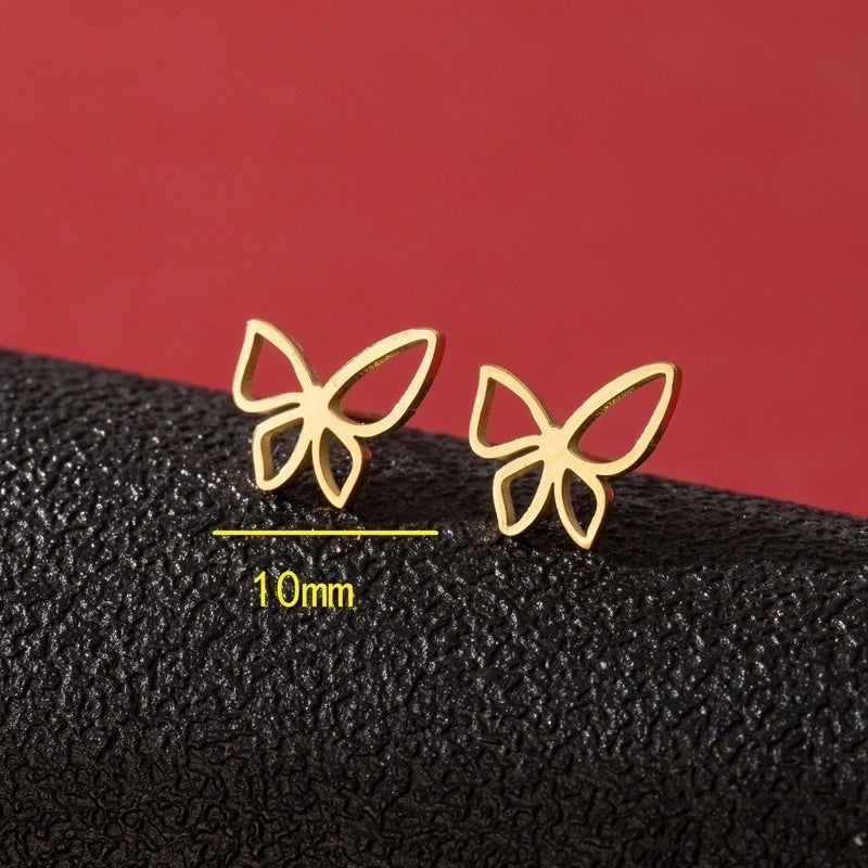 1 Pair Cute Minimalist Dog Cat Flower Polishing Hollow Out 304 Stainless Steel 18K Gold Plated Ear Studs