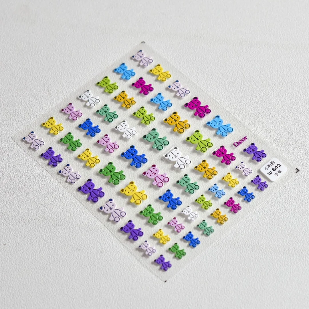 Beautizon Colorful Cartoon Teddy bear High Quality 5D Engraved Nail Stickers Nail Art Decorations Nail Decals Design