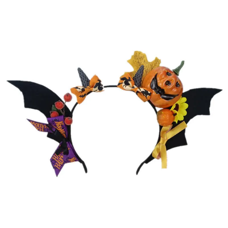 Gothic Pumpkin Bat Wings Headband Halloween Hair Accessory