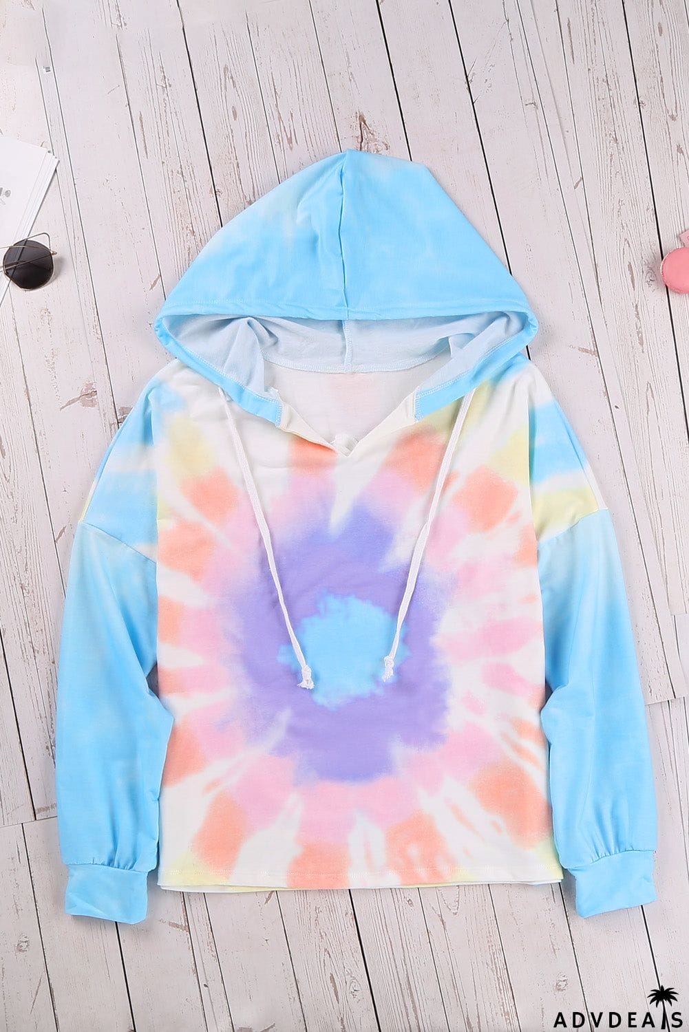 Fashion Sky Blue Colorblock The Sun Cotton Blend Tie Dye Hoodie