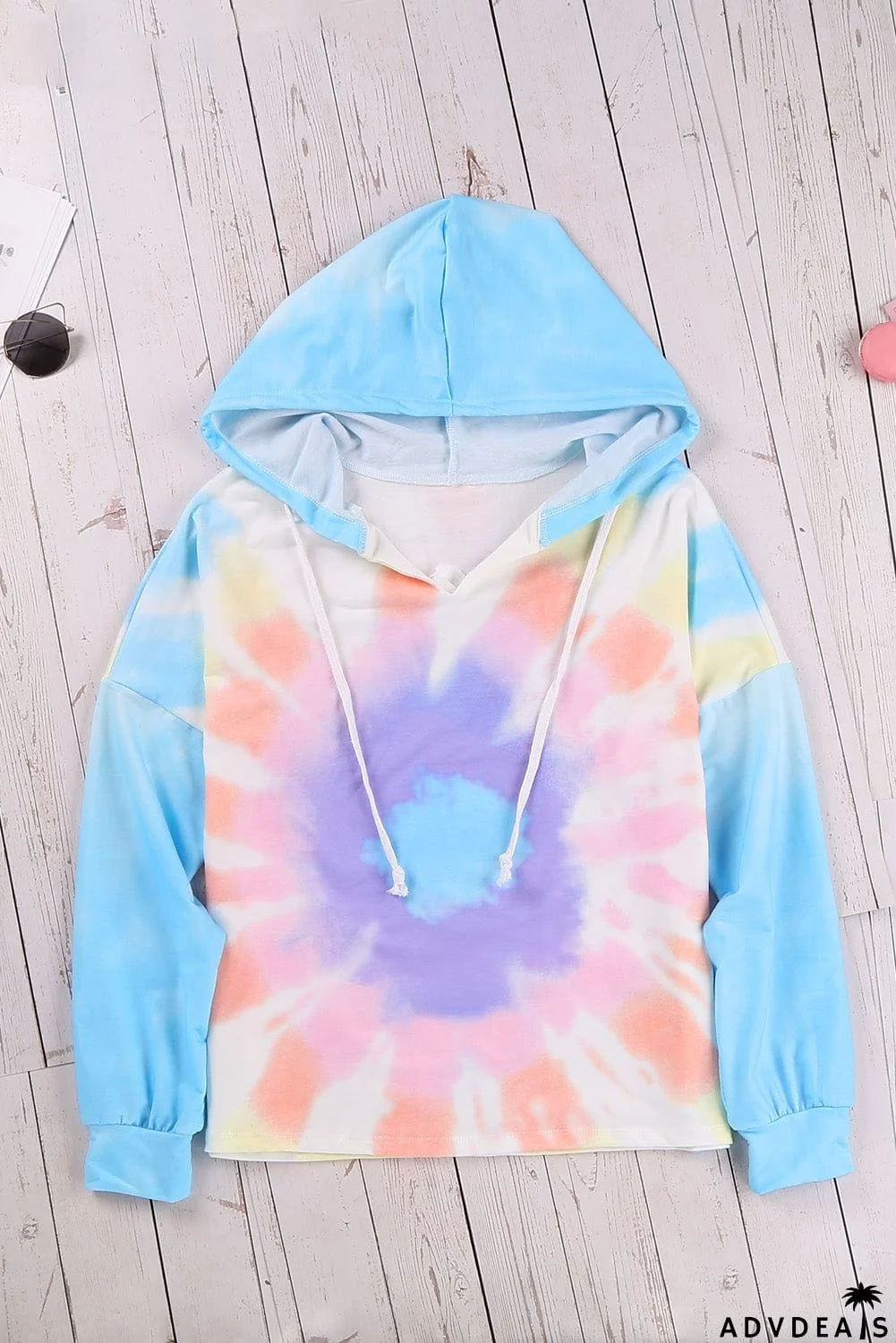 Fashion Sky Blue Colorblock The Sun Cotton Blend Tie Dye Hoodie