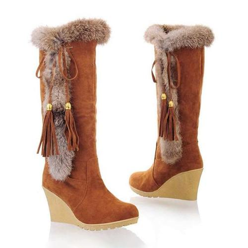Women Wedge Heel Cotton Fur Warm Snow Boots -boots