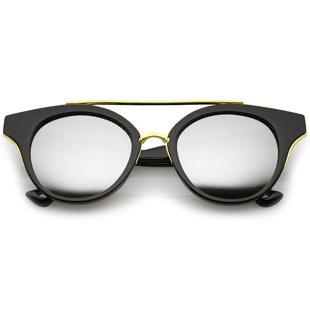 Double Nose Bridge Round Colored Mirror Lens Cat Eye glasses 51mm