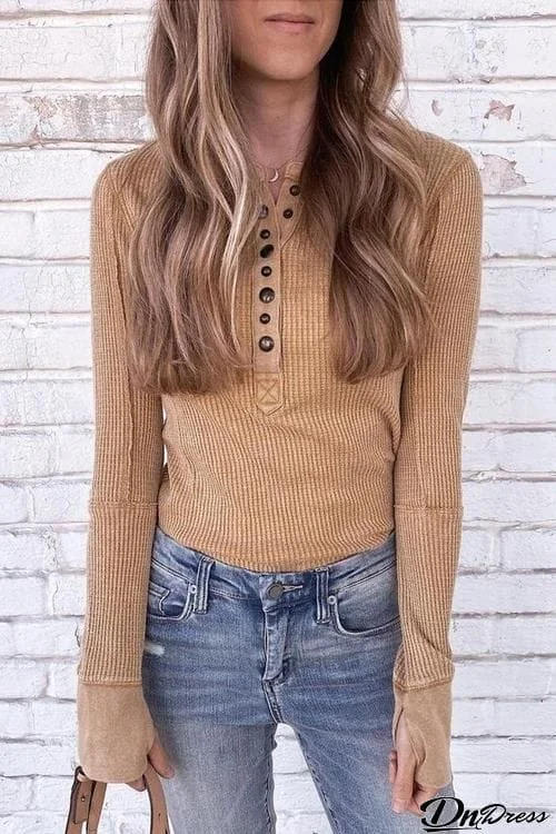 Knit Long Sleeve Button Henley