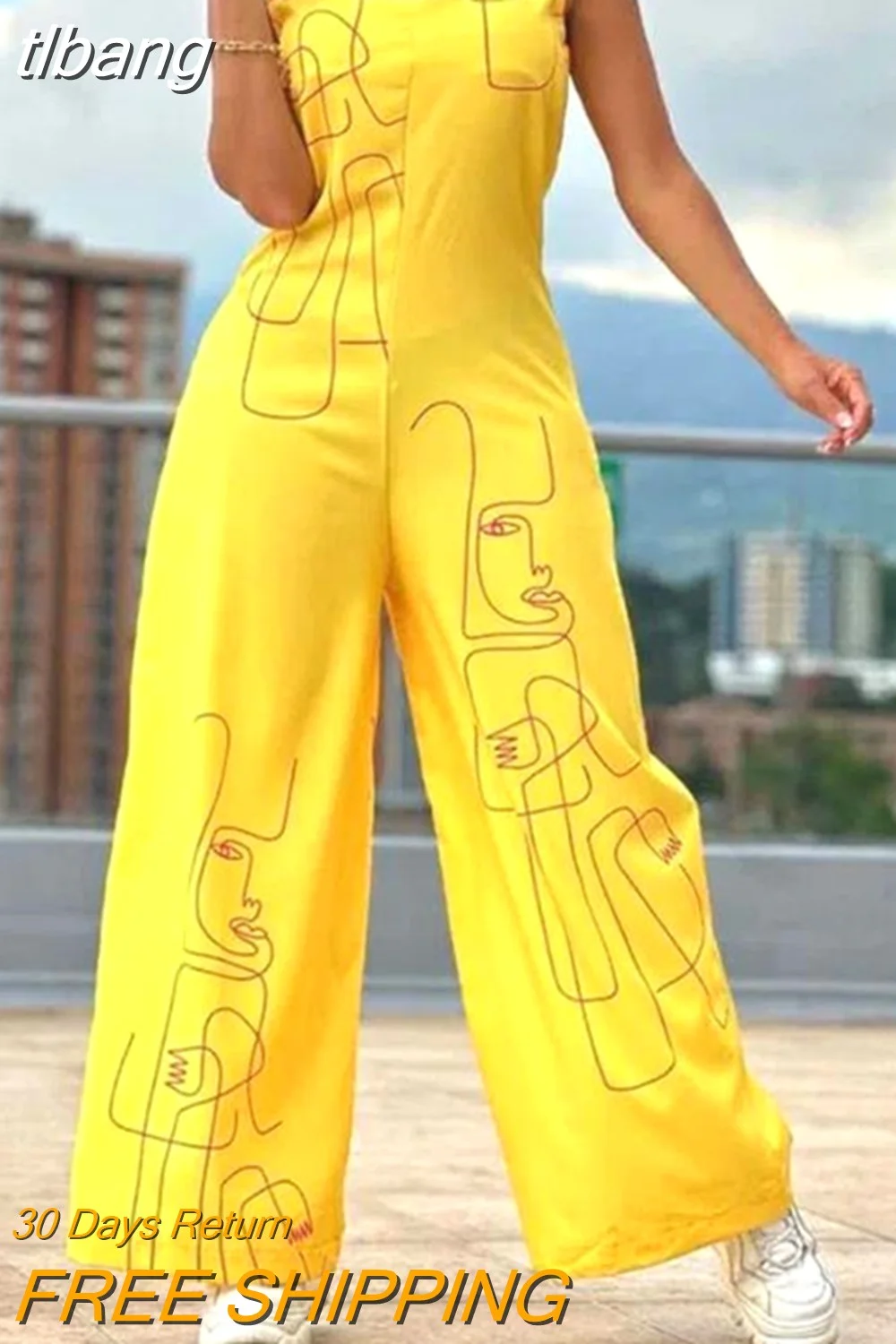 tlbang Woman Long Jumpsuits Elegant Figure Print Thick Strap Wide Leg Jumpsuit New Fashion 2023 Summer Casual Vacation