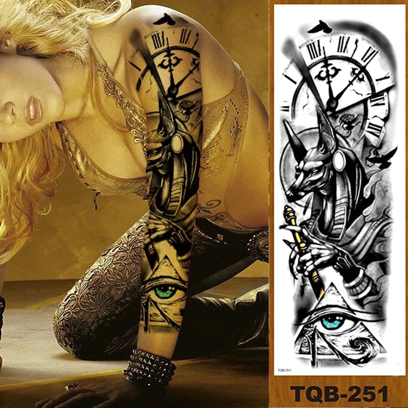 Full Flower Arm Temporary Tattoos Stickers Man Woman Girl Body Fake Tatoo Mechanical Robotic Photorealistic Steampunk Astronaut