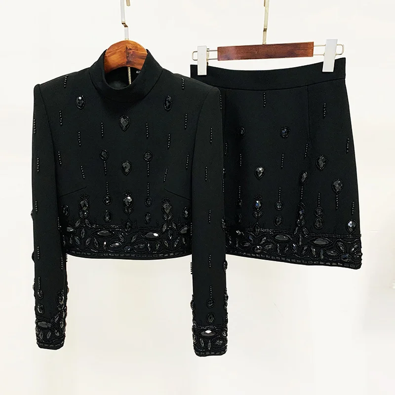 Nigikala Nigikala Star Fashion New Heavy Industry Nails And Studded Short Blouse Half-Skirt Set Two Sets