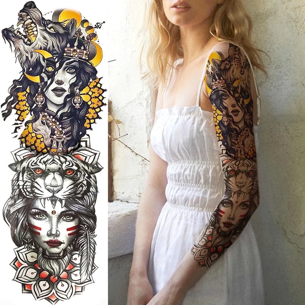 Body Art Full Arm Leg Sleeve Tatoo Big Animal Tiger Lion Temporary Tattoos For Men Women Water Transfer Fake Tattoo Stickers