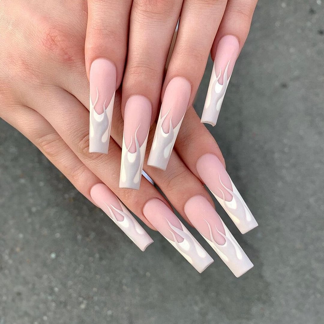Fake Nail Morandi Gray Flame Full Cover Fake Nails DIY Glue Press On Nails Nail Supplies For Professional