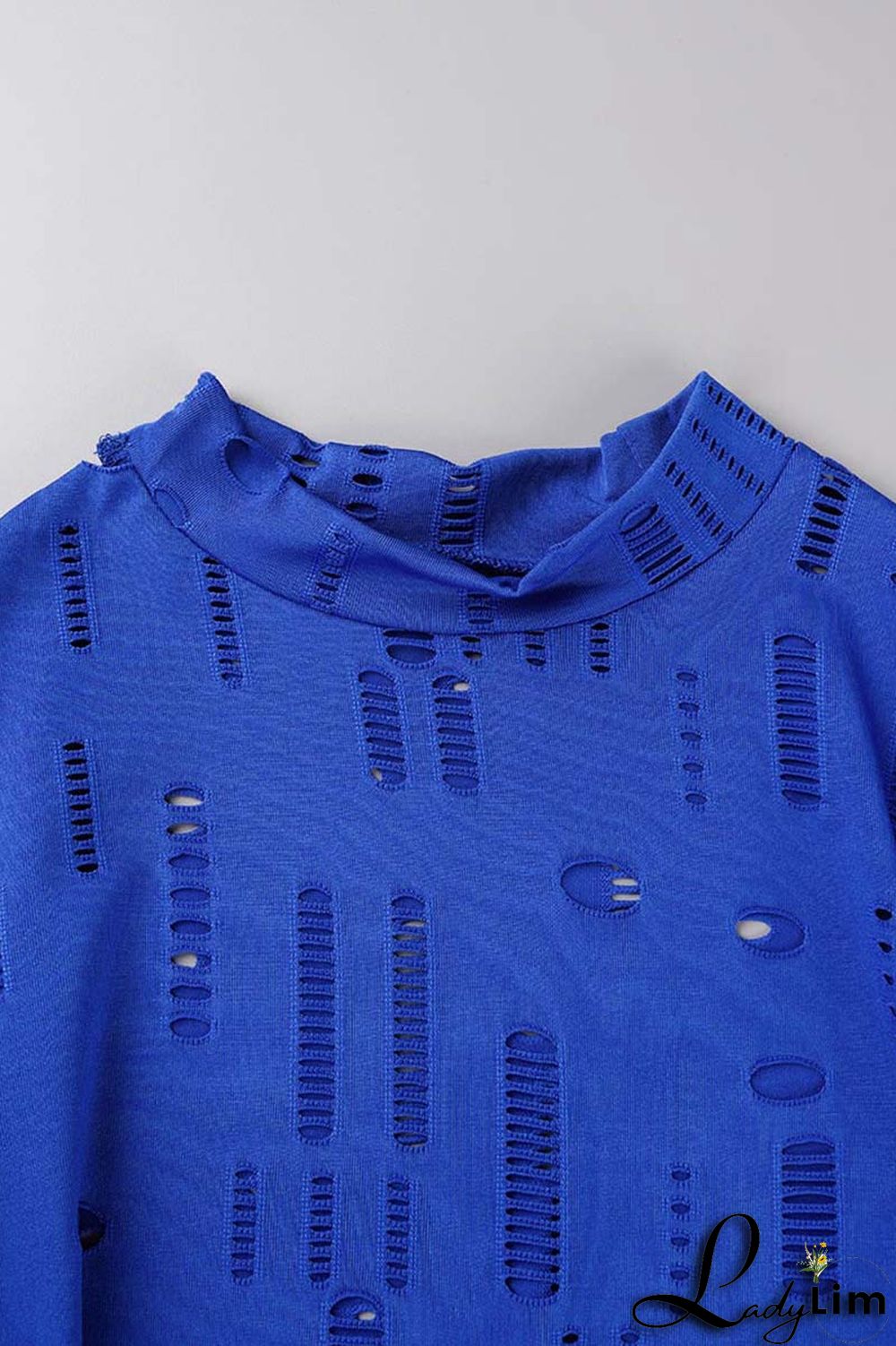 Black Fashion Sexy Solid Ripped Half A Turtleneck Long Sleeve Two Pieces