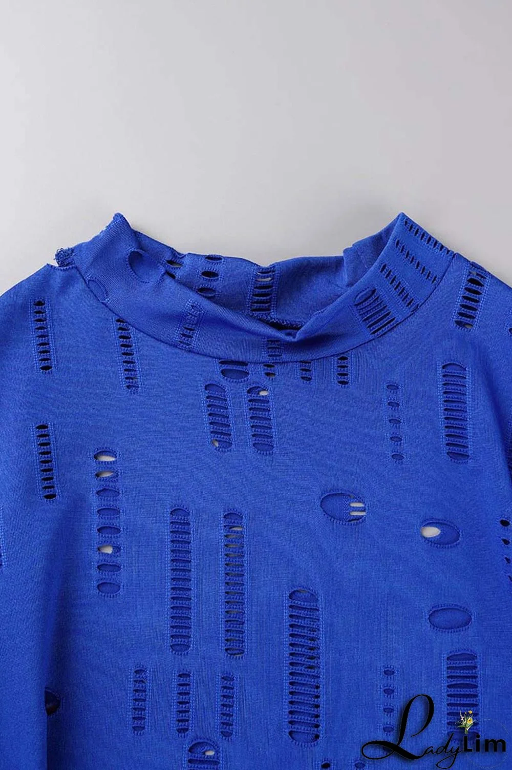 Black Fashion Sexy Solid Ripped Half A Turtleneck Long Sleeve Two Pieces