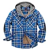 Men's Thicken Plaid Shirt Fleece-Lined Plus Size Windproof Hooded Jacket Coat