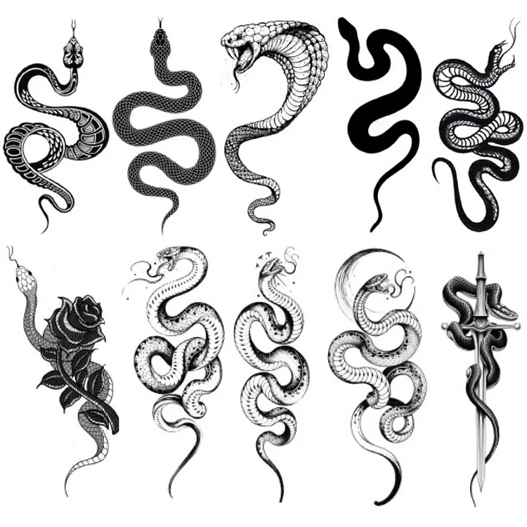 10pcs Tattoo Stickers Waterproof Snake Cool Tattoos for Men Women 68x140mm (A)