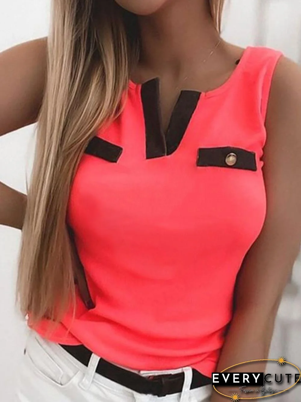 Casual Sleeveless V Neck Plus Size Knit Tank