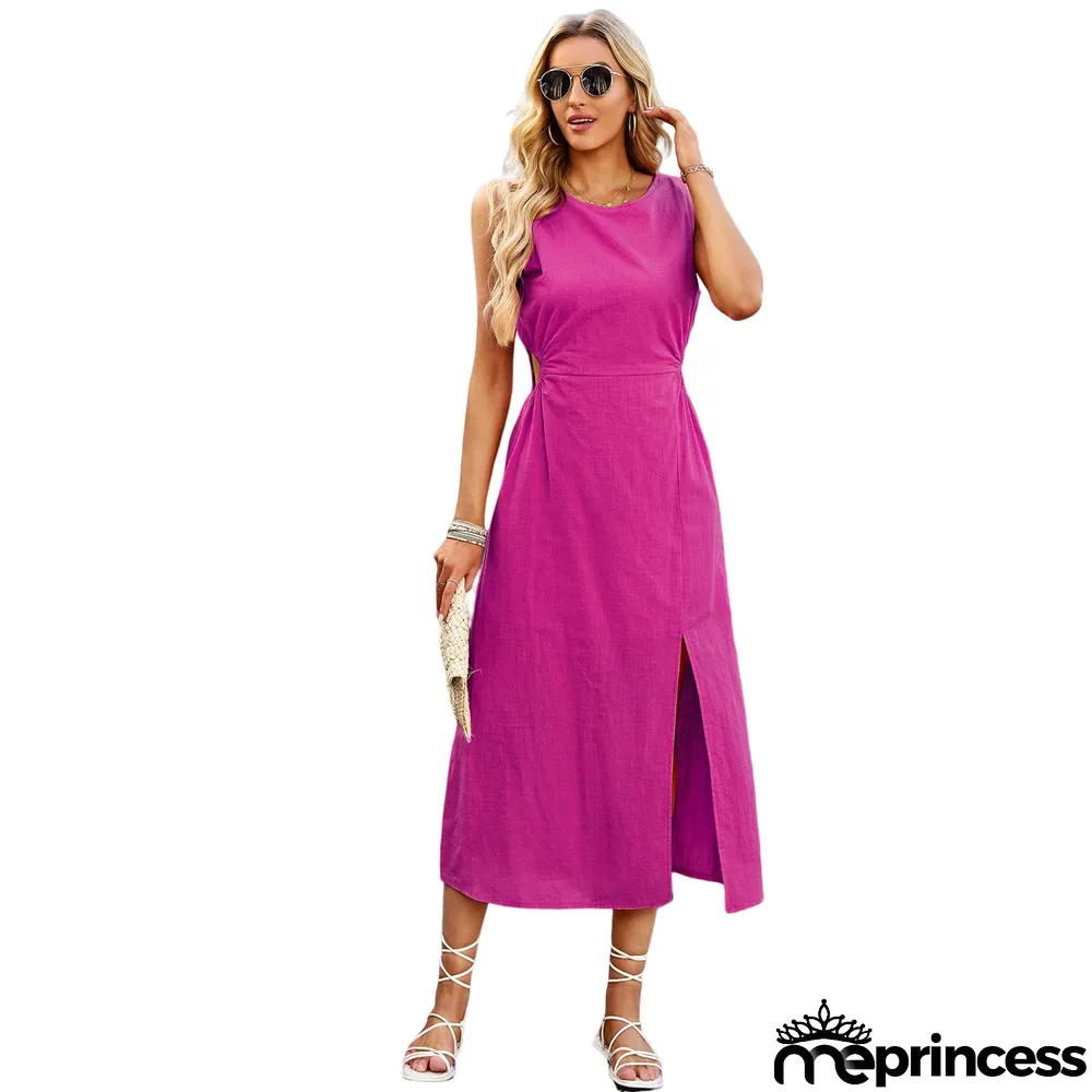 Women Solid Summer Sleeveless Maxi Dress