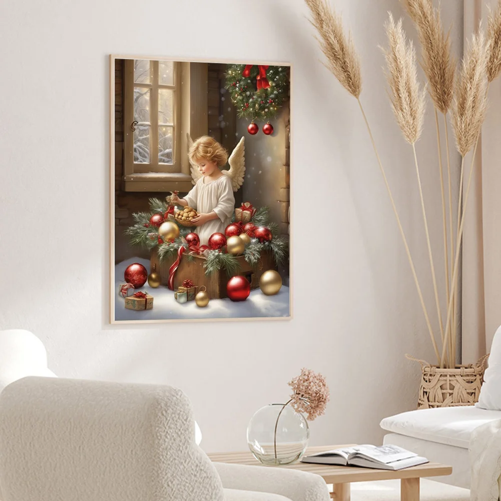 Diamond Painting - Full Round Drill - Christmas Angel Girl(Canvas|30*40cm)