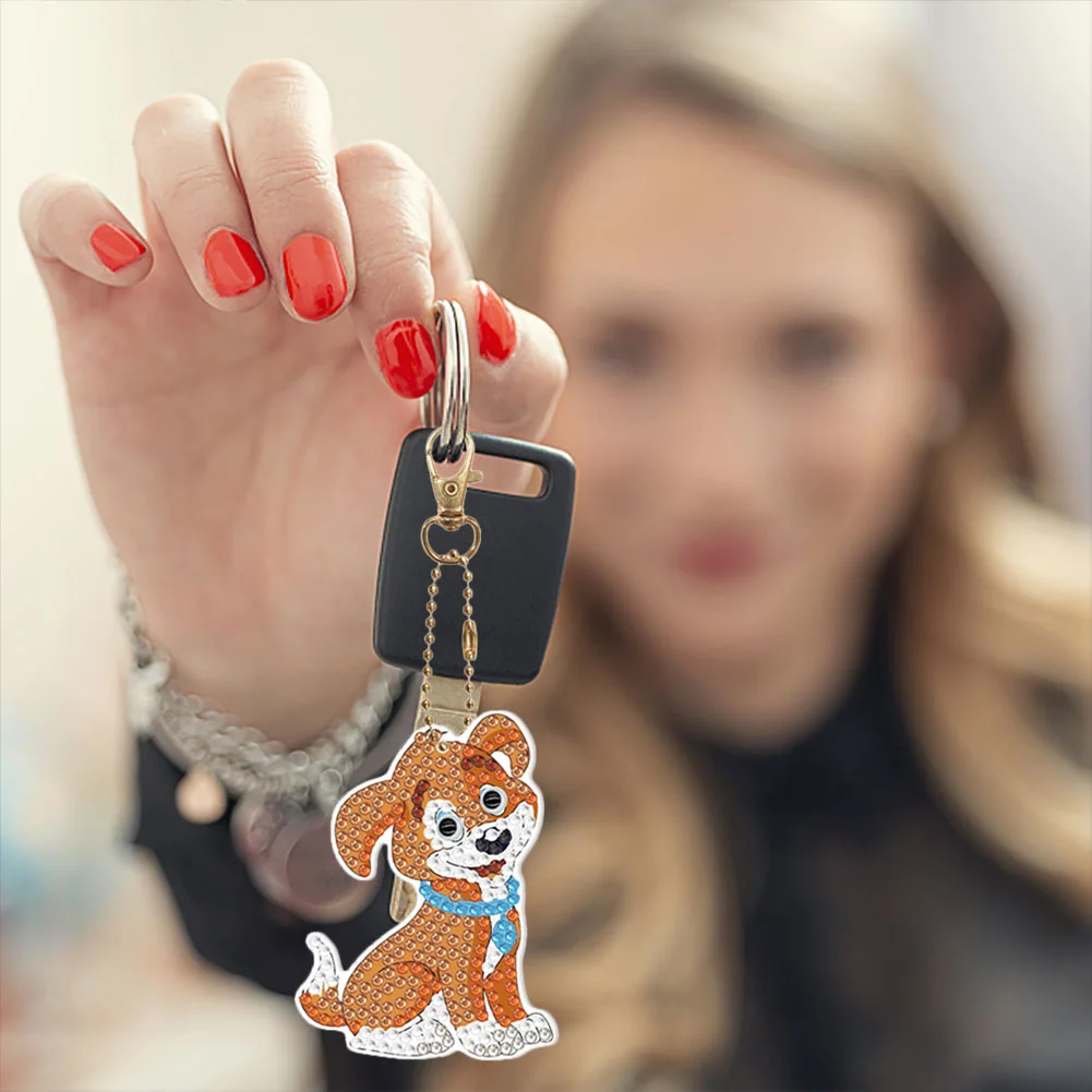 5pcs Diamond Painting Keyring Kits DIY Dog Keychain Bag Pendant(Double Sided)