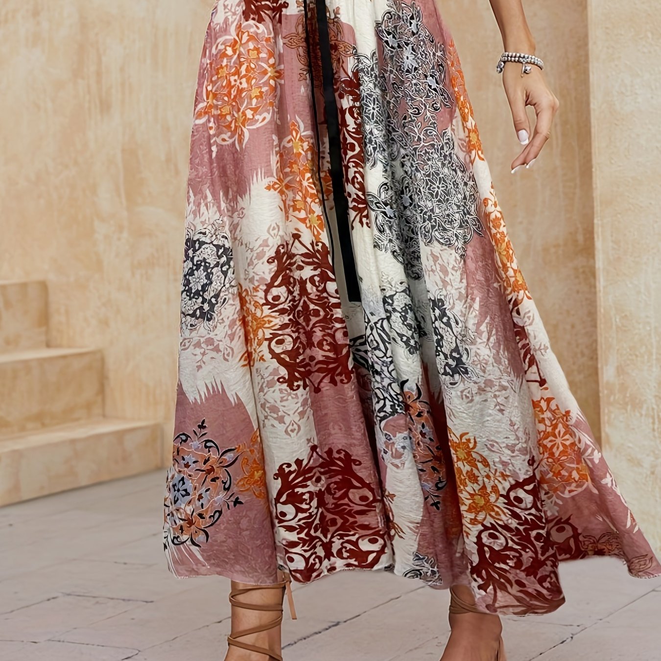 Floral Print Maxi Skirts, Vacation Elastic High Waist Beach Skirts, Women's Clothing