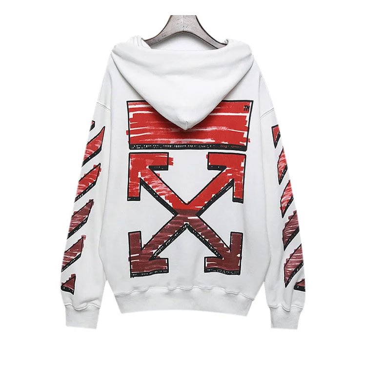 Off White Hoodie Autumn and Winter Red Gradient Arrow Pattern Hooded Sweater for Men and Women