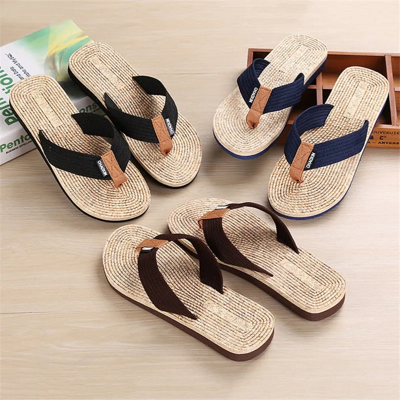 Wood Grain Flip-Flops Men's Beach Slippers 2021 New Boys Clip Foot Sandals Non-Slip Personality Flip-Flops Men