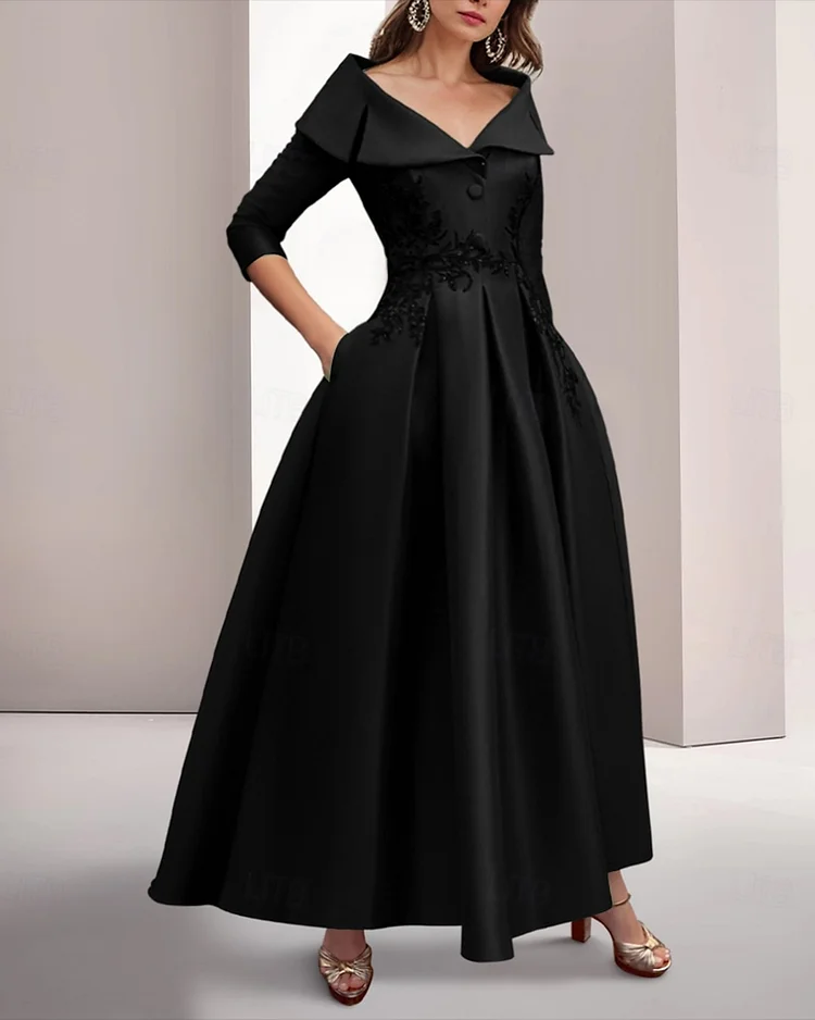 Women's V-neck button embroidery Dress