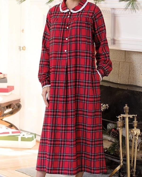 Classic Plaid Flannel Nightgown
