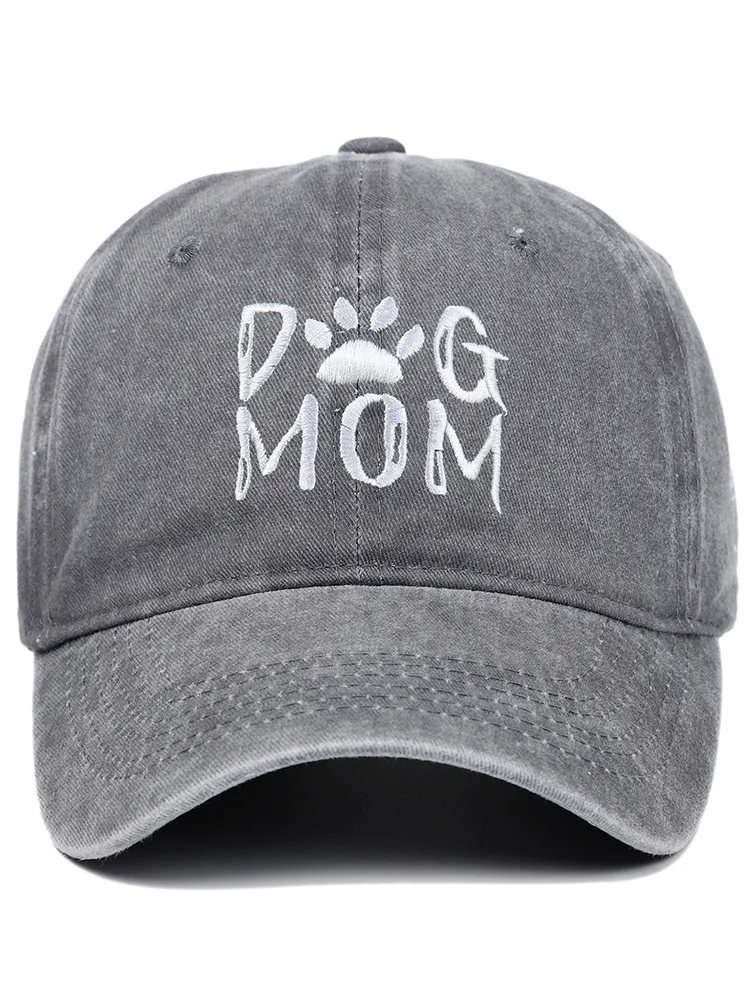 Dog Mom Embroidered Washed Track Cap