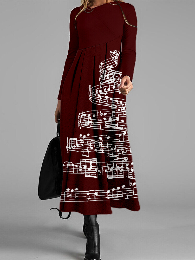 Music Notes Christmas Tree Pleated Midi Dress wearshes