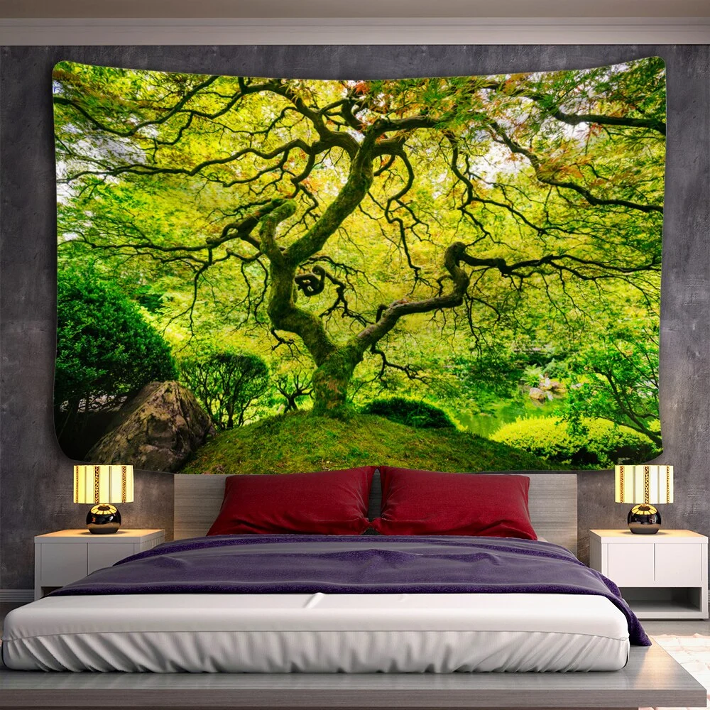 Forest Tree Plant Landscape Tapestry Wall Hanging Aesthetic Trippy Hippie Tapestries Beach Towel Shawl Throw Sheet Room Decor