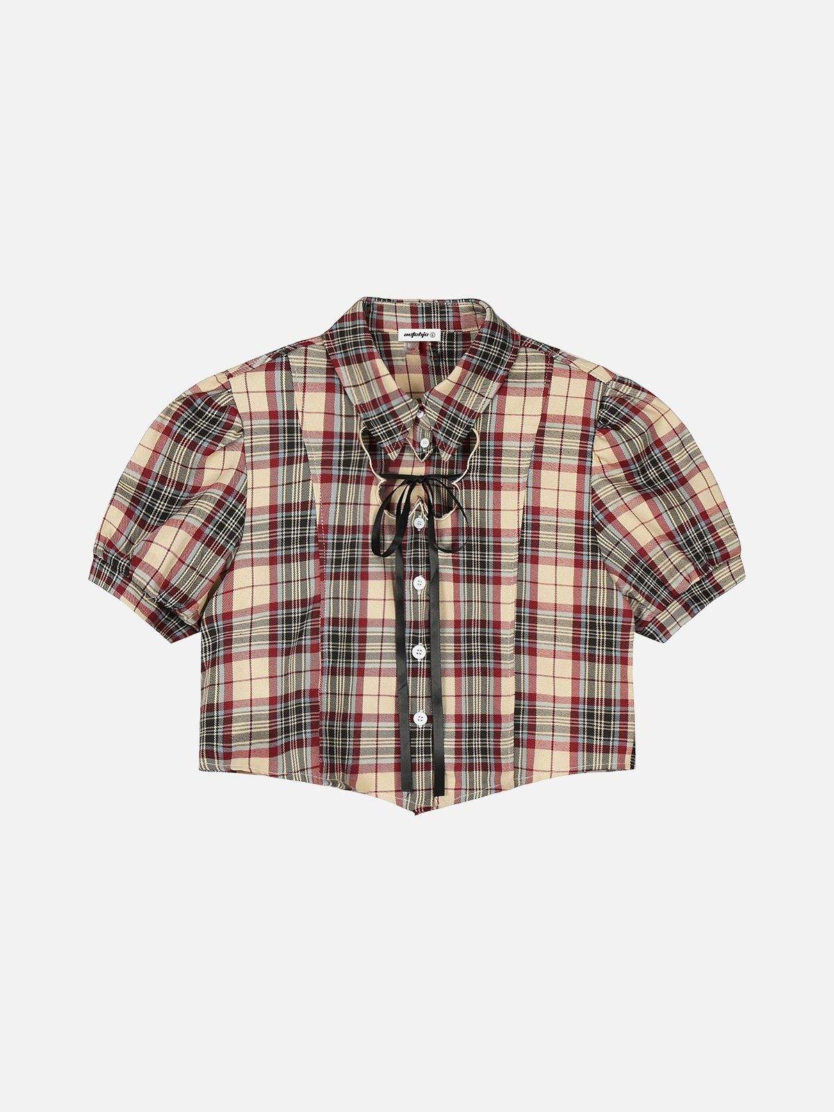 Khaki Vintage Plaid Cropped Short Sleeve Shirt Front