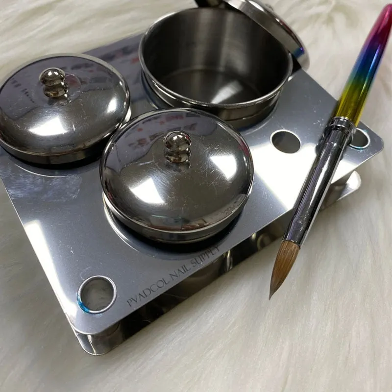 3pcs/set Manicure Acrylic Liquid Powder Container Organizer Tray Dappen Dish With Metal Lid Nail Art tools-Nail Inspo