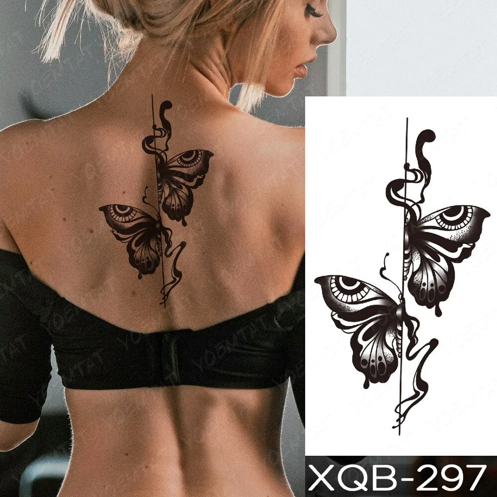 Waterproof Temporary Tattoo Sticker Black Butterfly Totem Fake Tatto Flash Realistic Rose Tatoo Body Art 3d For Girl Women